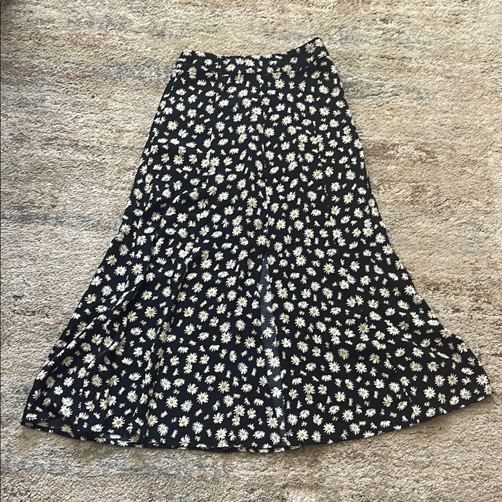 Zara Skirt Retro Nineties Daisy Floral Detail Maxi Black Semi Sheer